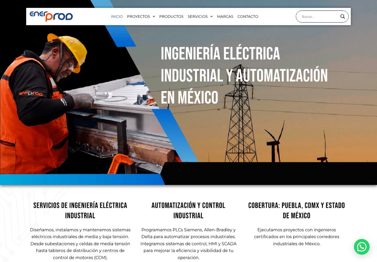 Sitio web de Enerprod, ingeniería eléctrica industrial